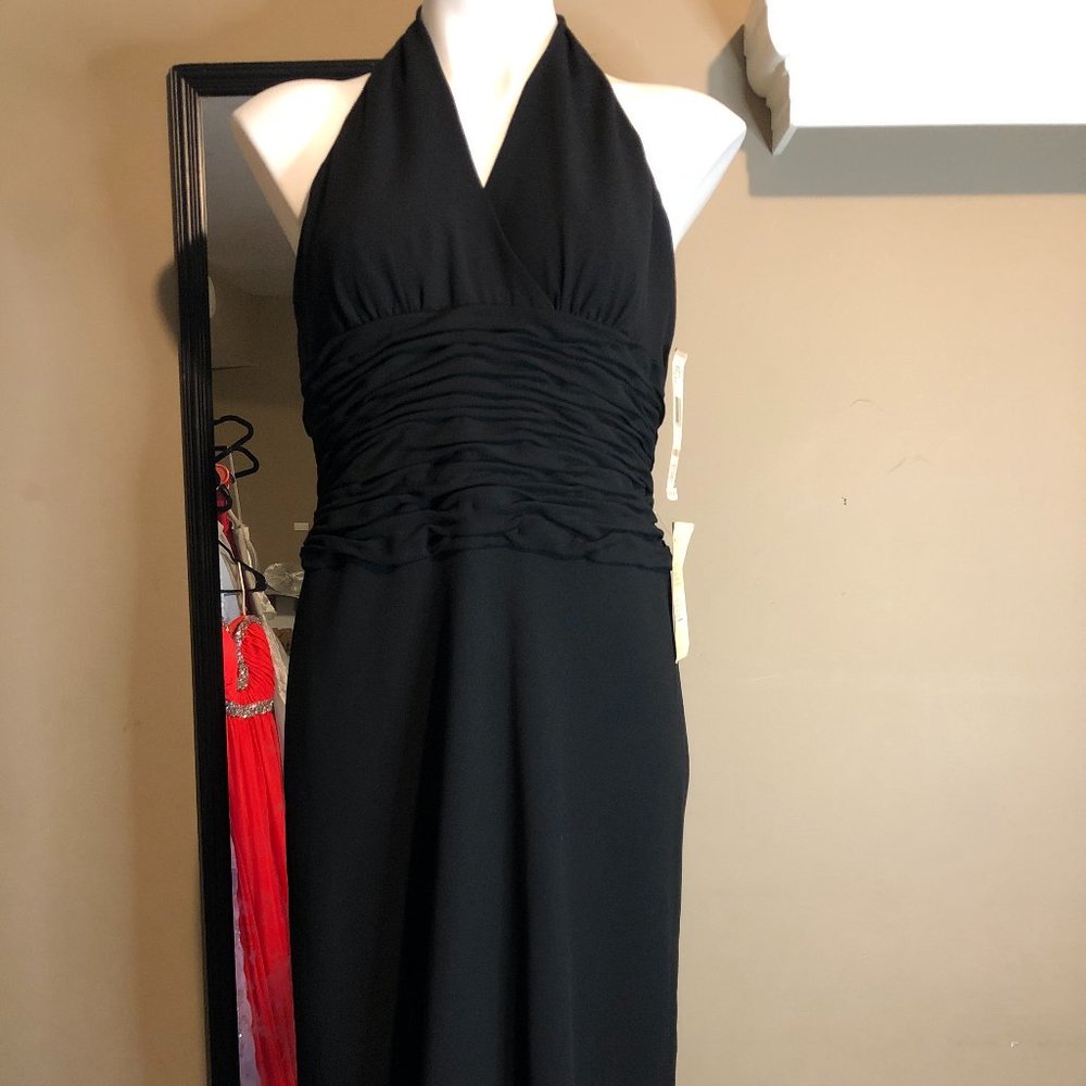 JONES New York Black Formal Halter Empire Waist Chiffon Dress Size 12 NWT